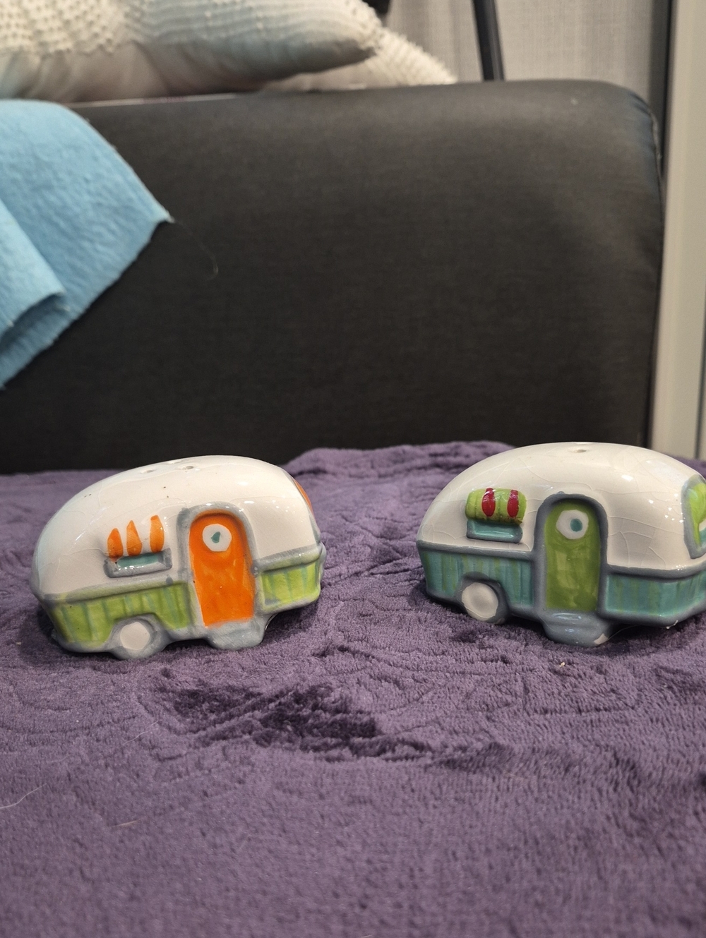 Ceramic Camper Salt & Pepper Shaker Set - White, Green, Orange